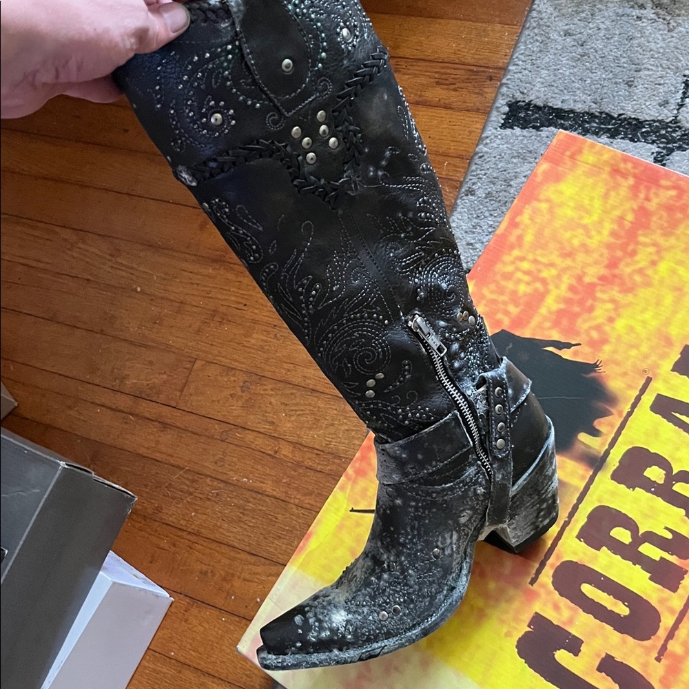 Black Embroidered Cowboy Boots